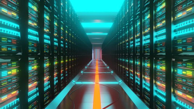 Server room in data center full with PC racks