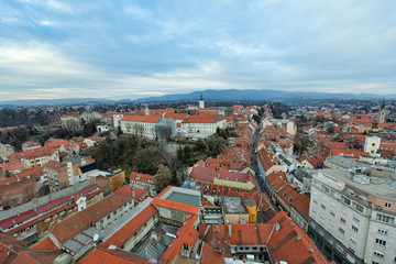 Fototapeta na wymiar Zagreb skyline view with red rooftops, Croatia