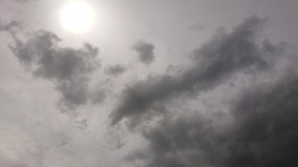 Sun in cloudy gray sky (sol en cielo gris nublado)