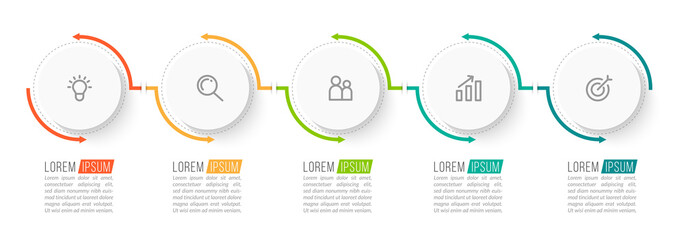 Minimal Business Infographics template. Timeline with 5 steps, options and marketing icons .Vector linear infographic with five conected elements. Can be use for presentation.