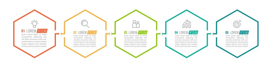 Minimal Business Infographics template. Timeline with 5 steps, options and marketing icons .Vector linear infographic with five conected elements. Can be use for presentation.