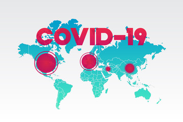 Covid-19 vector illustration. Symbol with World Map for Coronavirus pandemic, global disease, quarantine, information, design element, icon, sign