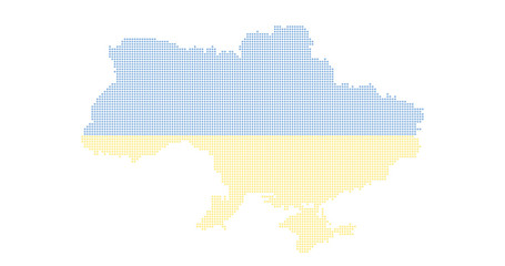 Ukraine country map backgraund made from abstract halftone dot pattern, Flag concept. Vector illustration isolated on white background