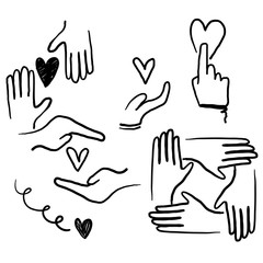 hand drawn doodle illustration icon symbol for Care, generous and sympathize icon set in thin line style vector