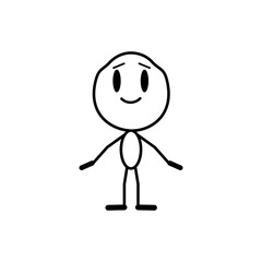 Fototapeta premium Cartoon man is standing and smiling. Vector line illustration on a white background.