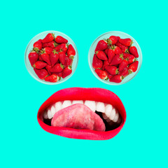 Contemporary art collage.  Strawberry lover