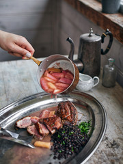 Beef stake with stewed rhubarb