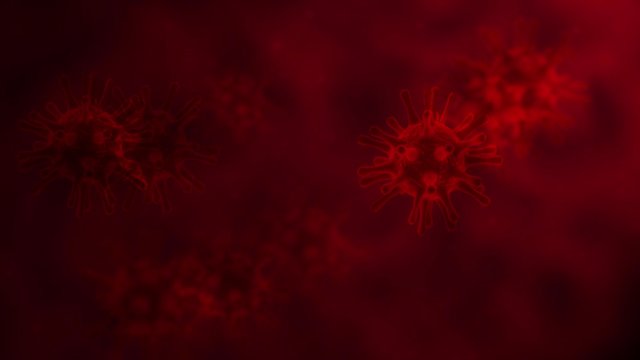 3d illustration, detail of virus coronavirus navigating in blood, with rotary movements, red color, board.