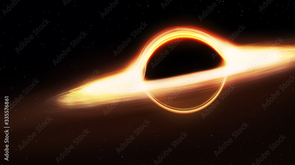 Wall mural black hole and a disk of glowing plasma. supermassive singularity in outer space,