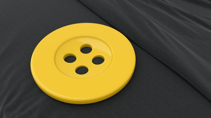 The plastic yellow button on the black cloth surface, minimalist concept, 3d illustration