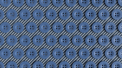 The plastic buttons formed a grid structure on the cloth surface with diagonal lines pattern and depth of field, 3d illustration