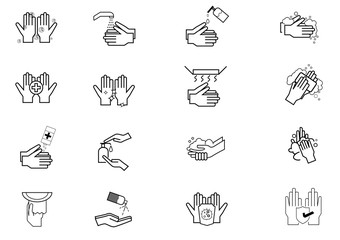 Set of hand washing icon.Incloses such icons as cleaning,hand dryer,soap,wipe,sanitary and more.Vector health and Prevent disease concept.