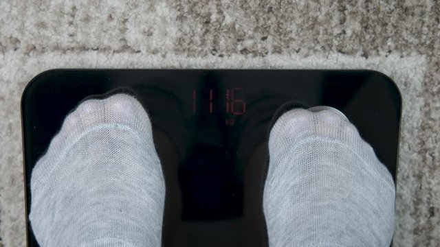 Overweight person on scale.