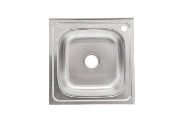 New modern square metal sink isolated on white background, top view
