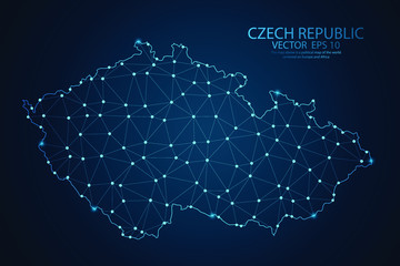 Abstract mash line and point scales on Dark background with map of Czech Republic. Wire frame 3D mesh polygonal network line, design polygon sphere, dot and structure. Vector illustration eps 10.