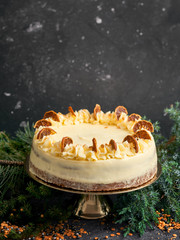  Orange flavoured christmas cake on a golden cake holder