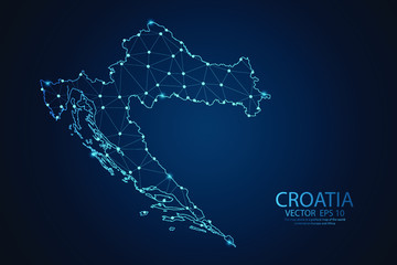 Abstract mash line and point scales on dark background with Map of Croatia. Wire frame 3D mesh polygonal network line, polygon design sphere, dot and structure. Vector illustration eps 10.