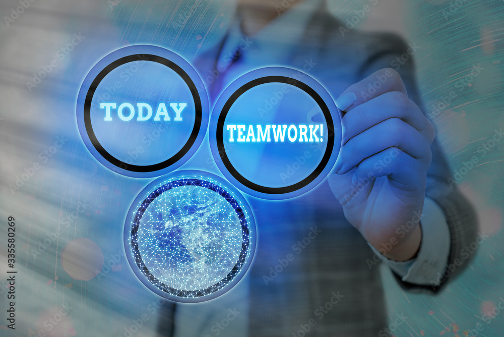 Poster conceptual hand writing showing teamwork. concept meaning combined action of group especially when e