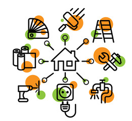 Icons set of building, construction and home repair tools in outline design