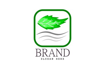 Leaf logo, free hand vector leaf, leaf with frame and brand