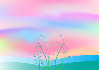Fototapeta na wymiar Background of flower and mountain in beautiful sky,vector illustrations