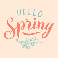 Hello Spring text phrase. Handwritten typography design. Trendy font poster, card, print, planner cover. Vector eps 10.