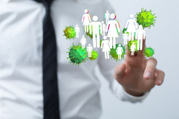Group of virus cells. 3D illustration of Coronavirus cells.