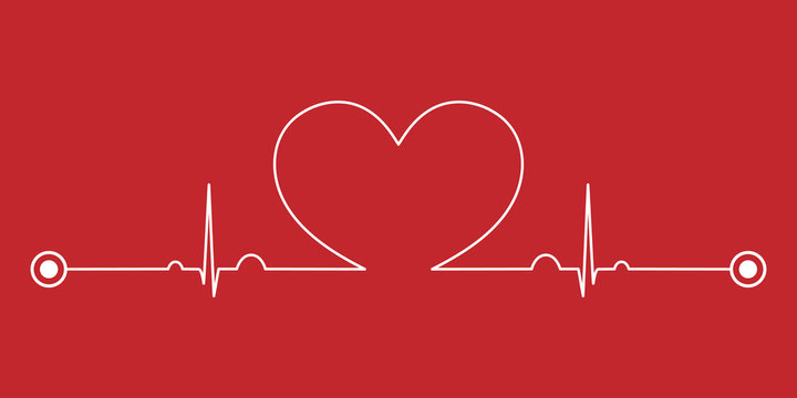 Normal electrocardiogram (ECG ,EKG) pattern with heart shape on red background.Pulse rate line.Cardiac beat.Vital sign.Medical health care concept.Vector.Illustration.