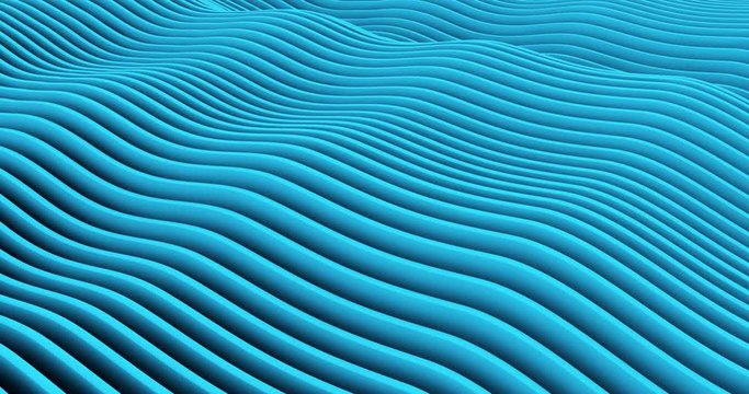 Abstract 3D blue curvy lines wave animation. Seamless loop 4K resolution 3D animation.
