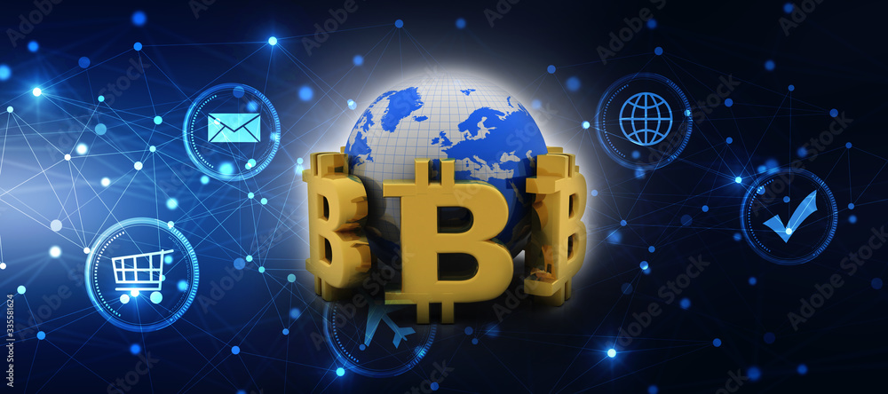 Poster 3d rendering bitcoin sign currency