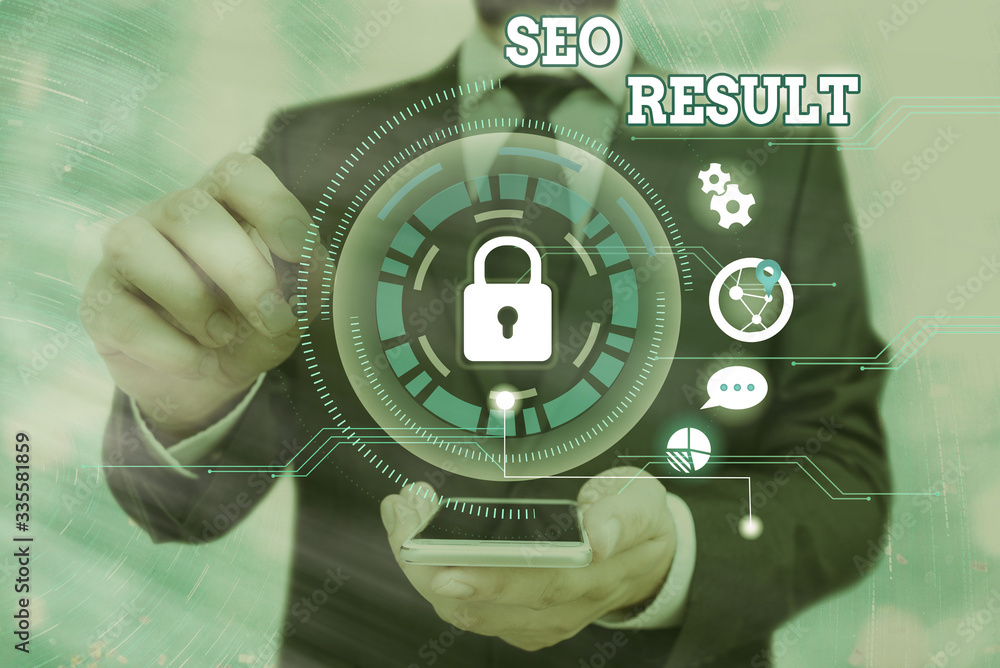 Poster handwriting text seo result. conceptual photo the list created by search engines in response to a qu