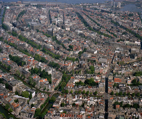 Amsterdam, Holland, August 24 - 1987: Historical aerial photo of the Grachtengordel, known in English as the Canal District