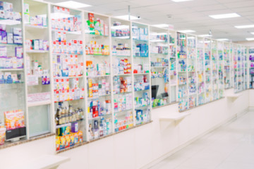 counter store table pharmacy background shelf blurred blur focus drug medical shop drugstore medication blank medicine pharmaceutics.