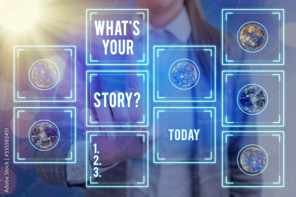 Aufkleber handwriting text writing what is your story question. conceptual photo being asked by someone about 