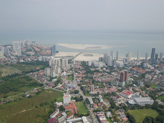 Aerial view Gurney Drive and Pulau Tikus area in hazy day.