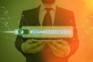 Conceptual hand writing showing New Opportunities. Concept meaning exchange views condition...