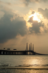 Sunrise with ray at Penang second Bridge