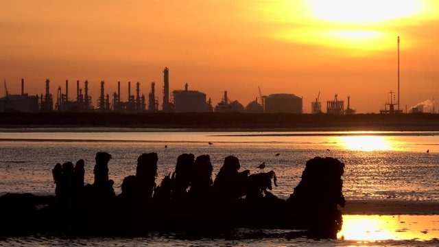 Teesside industry North East England sunset estuary UK 4K