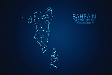 Abstract mash line and point scales on Dark background with map of Bahrain. Wire frame 3D mesh polygonal network line, design polygon sphere, dot and structure. Vector illustration eps 10.