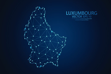 Abstract mash line and point scales on Dark background with map of Luxembourg. Wire frame 3D mesh polygonal network line, design polygon sphere, dot and structure. Vector illustration eps 10.