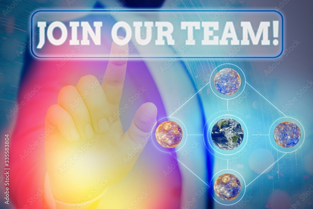 Poster text sign showing join our team. business photo showcasing inviting someone to join in your local gr