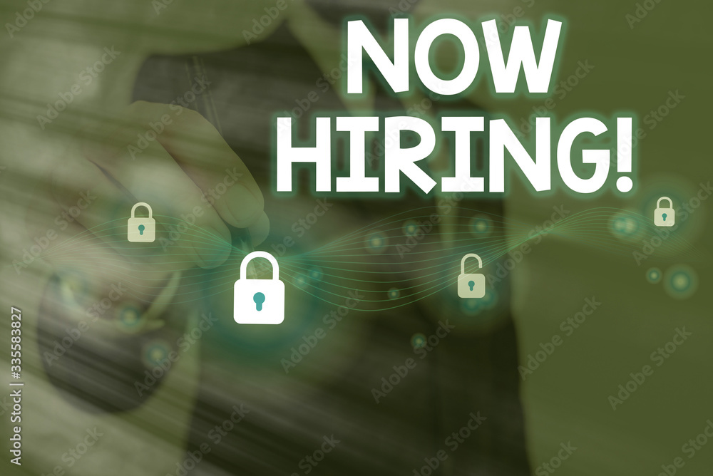 Poster text sign showing now hiring. business photo text finding evaluating working relationship with futur