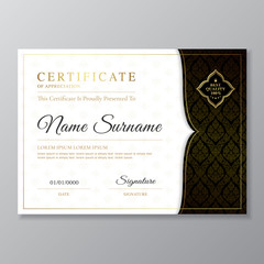 Golden and black certificate and diploma of appreciation luxury and modern design template vector illustration