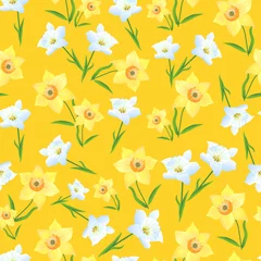 Zelfklevend Fotobehang Narcissen op een gele achtergrond-01 © lyubovyaya