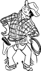 Fototapeta na wymiar funny cartoon sketch of cowboy hand drawn