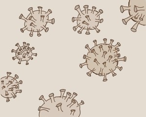 Hand drawing of coronavirus or COVID-19 in brown tone