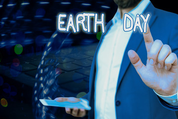 Conceptual hand writing showing Earth Day. Concept meaning Worldwide celebration of ecology...