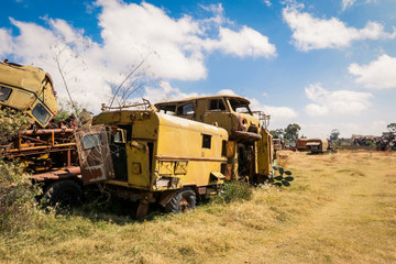 Fototapeta premium Crushed Military Truck on the Tank Graveyard in Asmara, Eritrea