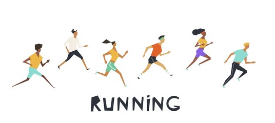 Large collection of running people. Set vector illustration.