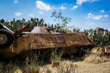 Fototapeta premium Abandoned Army Tanks on the Tank Graveyard in Asmara, Eritrea